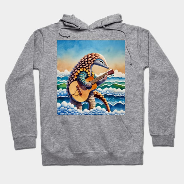 Pangolin playing guitar on waves Hoodie by Catbrat